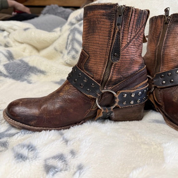 Freebird Brown Leather Ankle Boots with Black Studded Strap - Picture 3 of 8